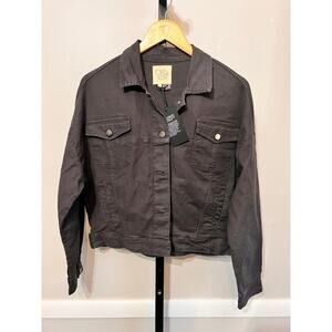 NWT Chaser Trucker Jacket Long Sleeves Button Front Cropped Black Womens Small
